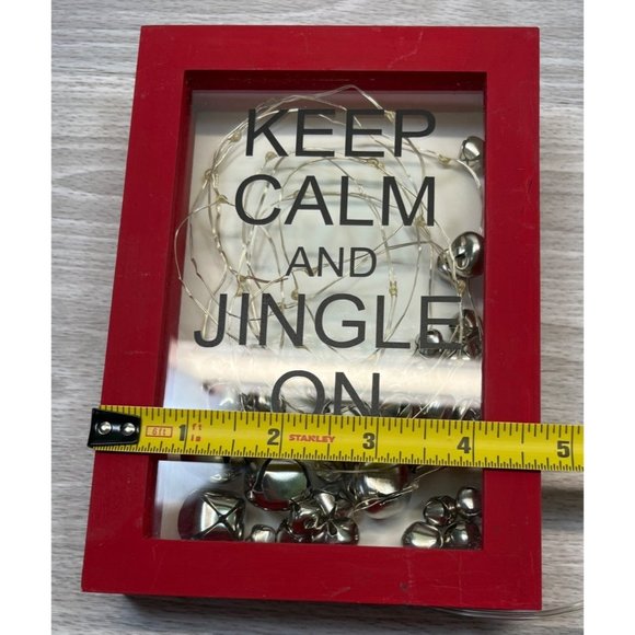 Keep Calm and Jingle On Red Light Up Shadow Box with Christmas Bells 6.5" Tall - Picture 6 of 7